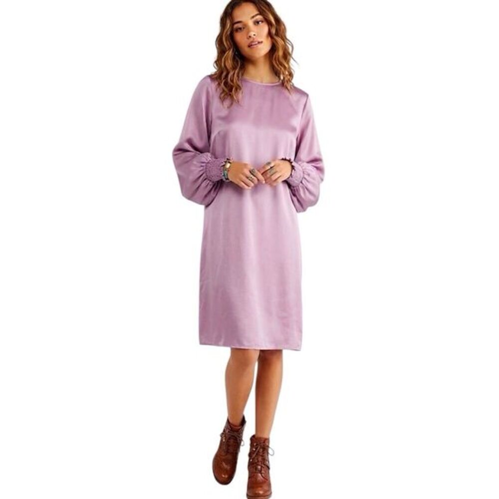 Skylar Rose Womens Dress Shift Purple Metallic Size XL Puff Scrunch Sleeves NWT